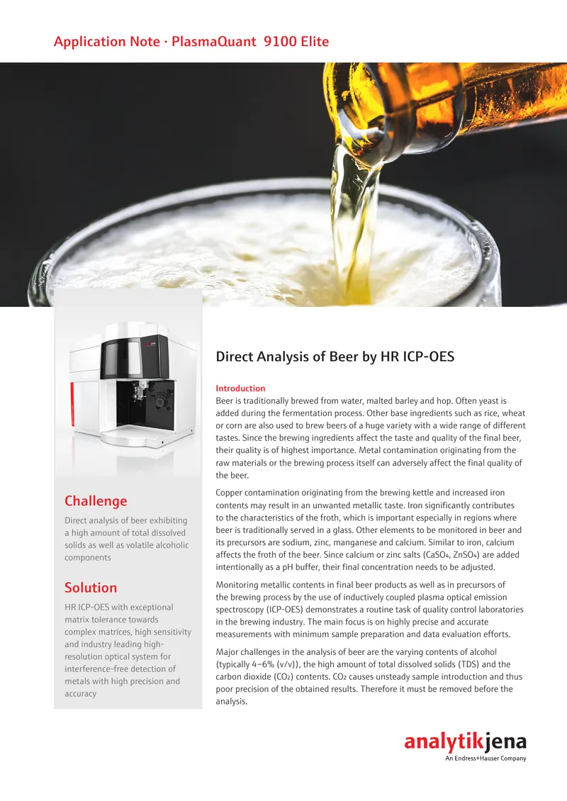 Direct Analysis of Beer Using HR ICP-OES preview page 1