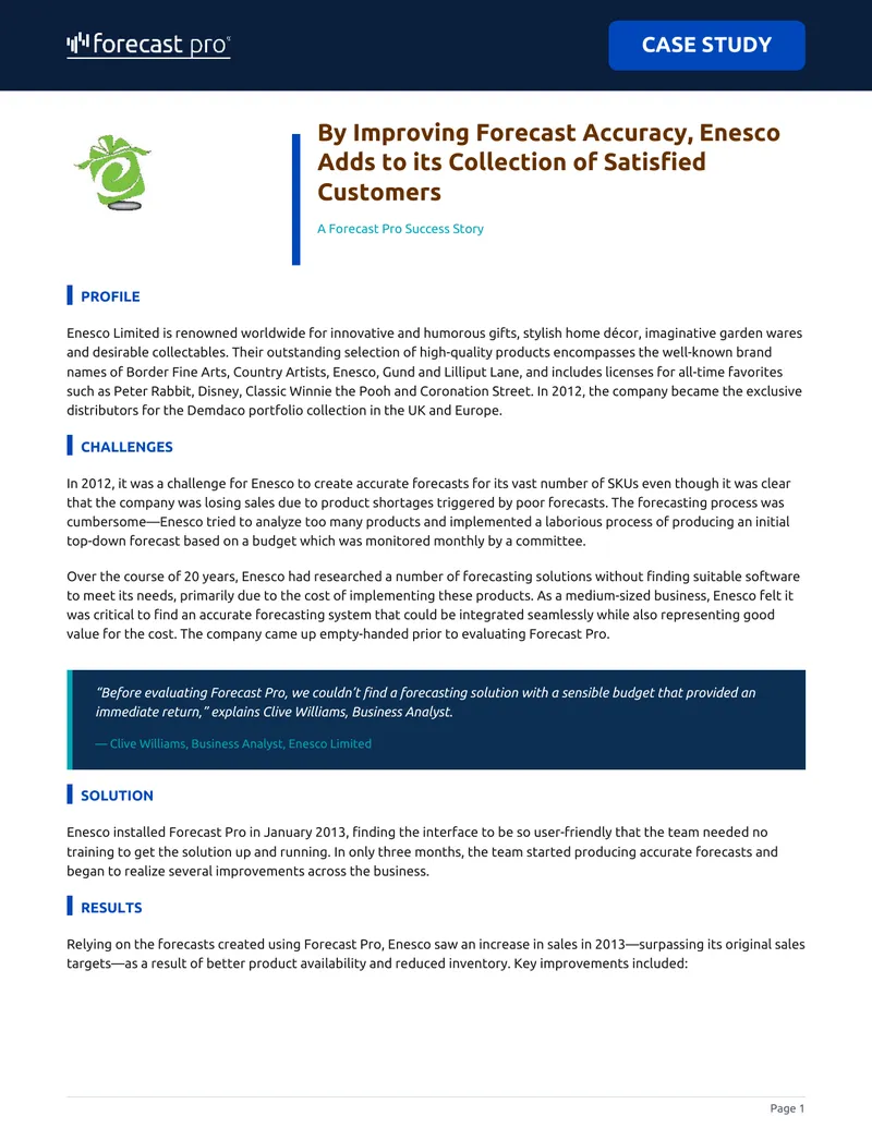 Enesco Case Study on Forecast Pro Implementation