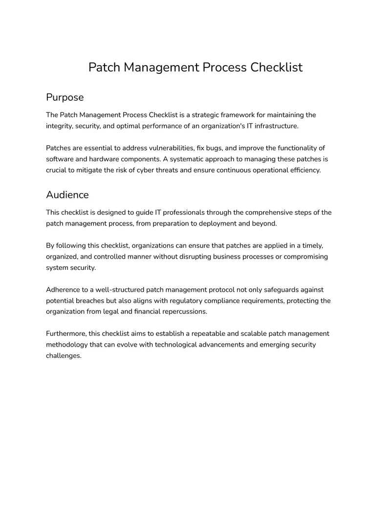 Patch Management Process Checklist