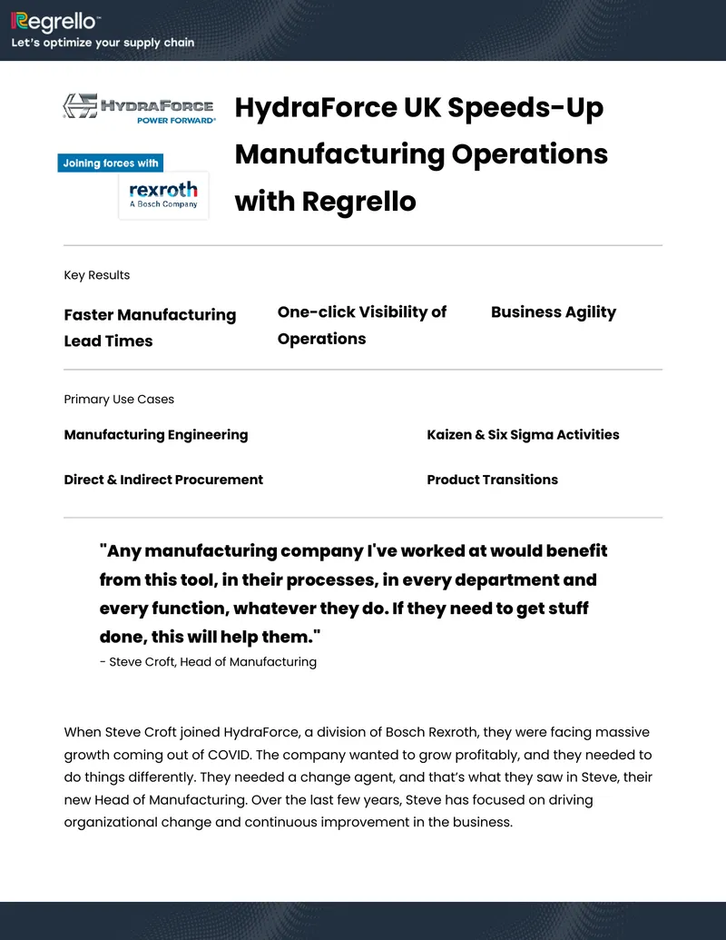 HydraForce UK Manufacturing Operations Enhancement