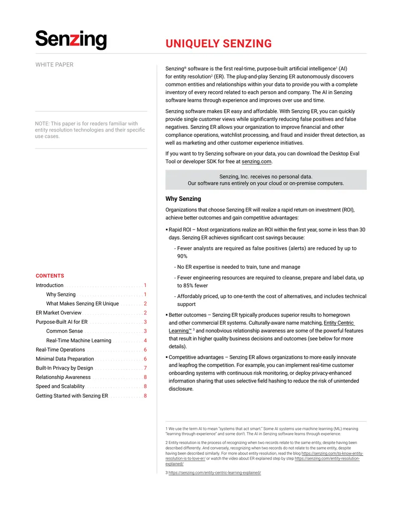 Senzing Entity Resolution Software Overview