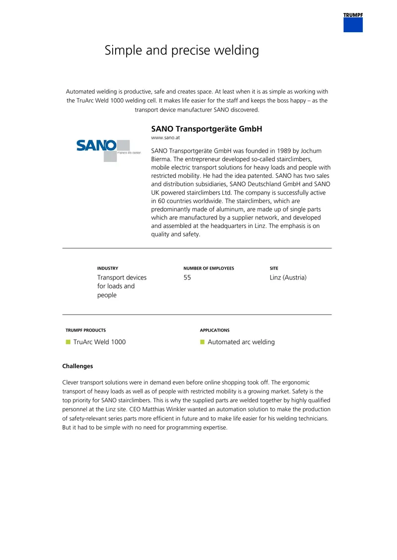Automated Welding Solutions for SANO Transportgeräte