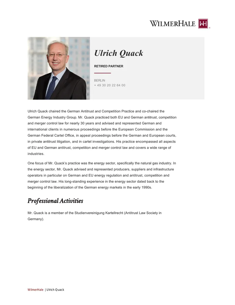 Ulrich Quack Professional Profile and Experience
