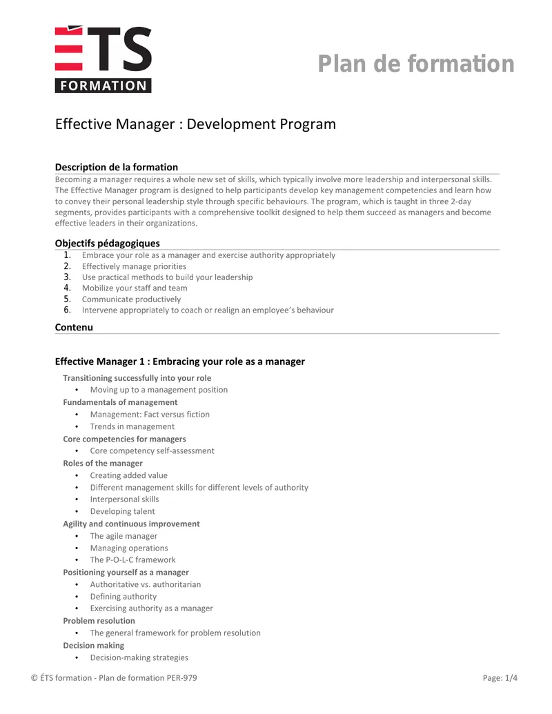 Effective Manager Development Program Overview