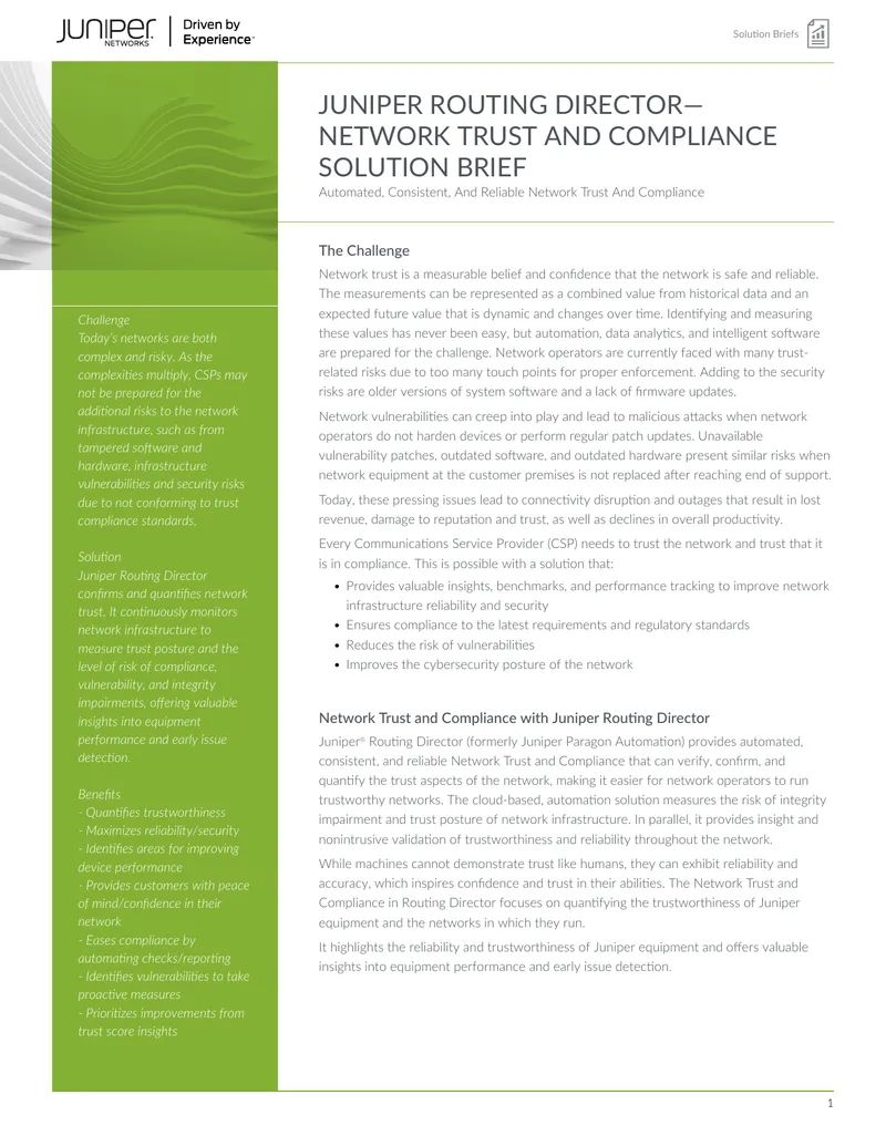 Juniper Routing Director Network Trust Compliance Brief