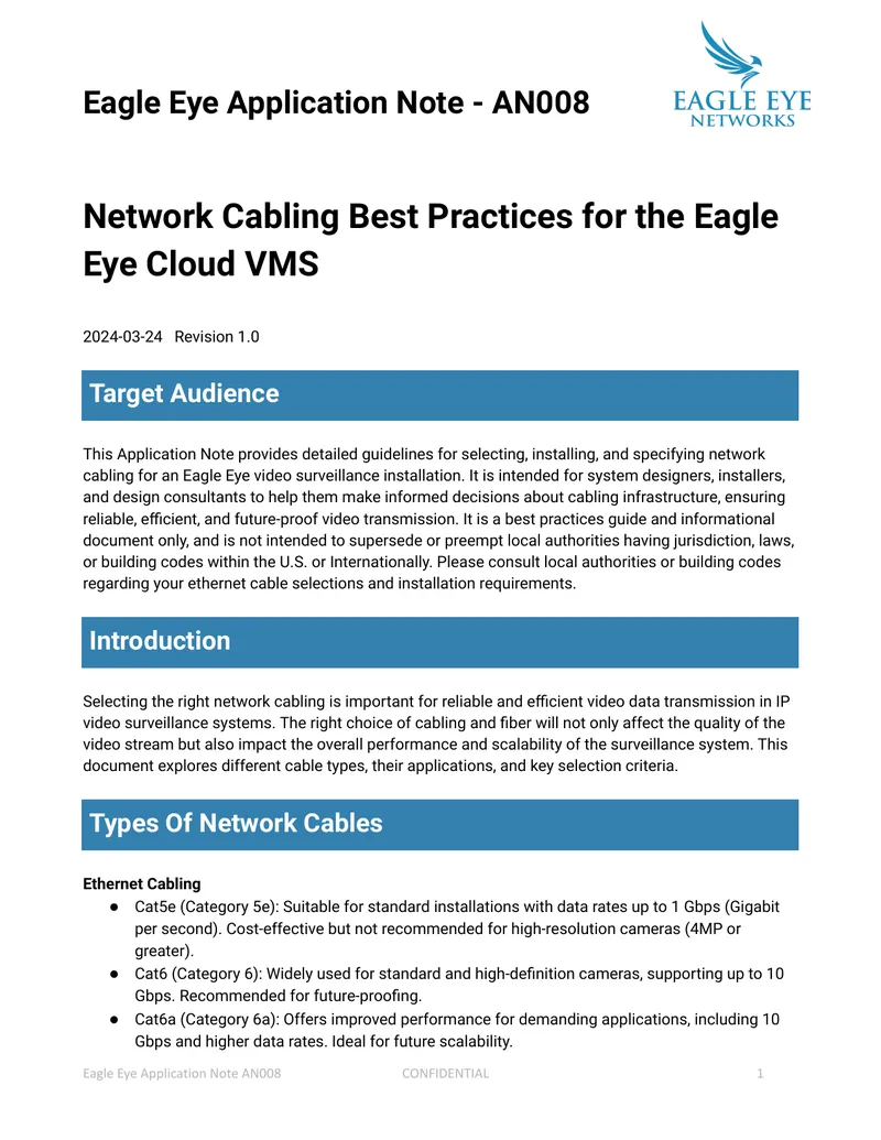 Network Cabling Best Practices for Eagle Eye VMS
