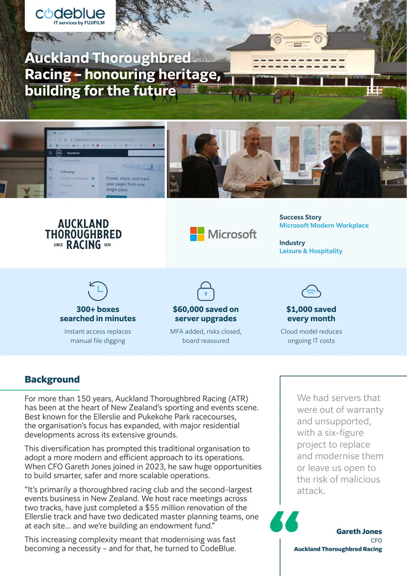 Auckland Thoroughbred Racing Microsoft Modern Workplace Transformation