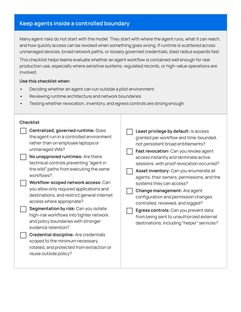 Agent Workflow Containment Checklist