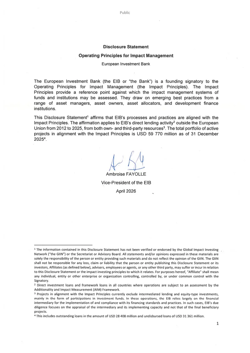 Operating Principles for Impact Management Disclosure Statement