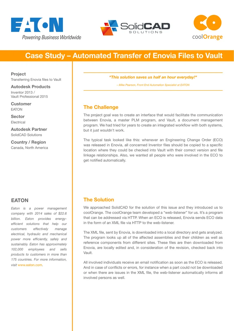 Automated Transfer of Enovia Files to Vault Case Study