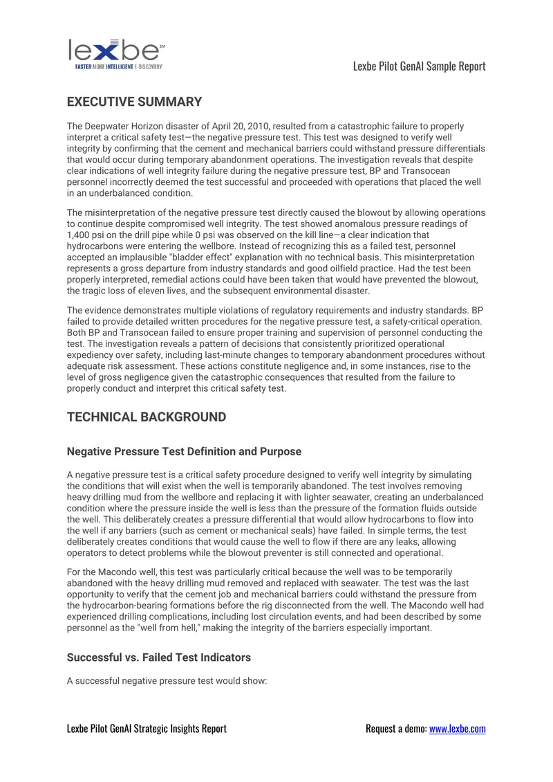 Deepwater Horizon Negative Pressure Test Analysis