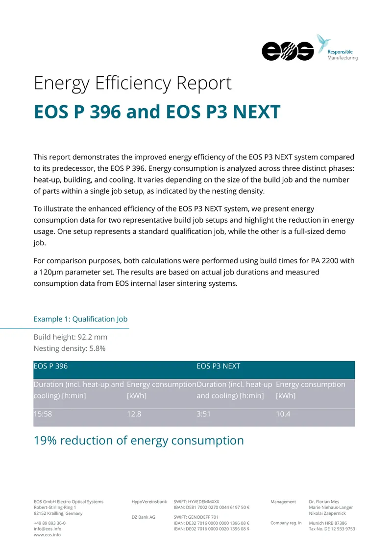 Energy Efficiency Report for EOS P3 NEXT System