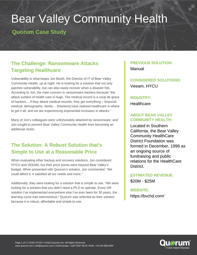 Bear Valley Community Health Ransomware Case Study