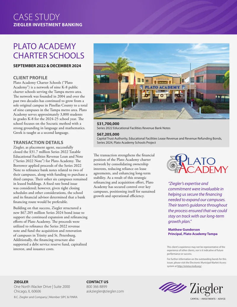 Plato Academy Charter Schools Financing Case Study