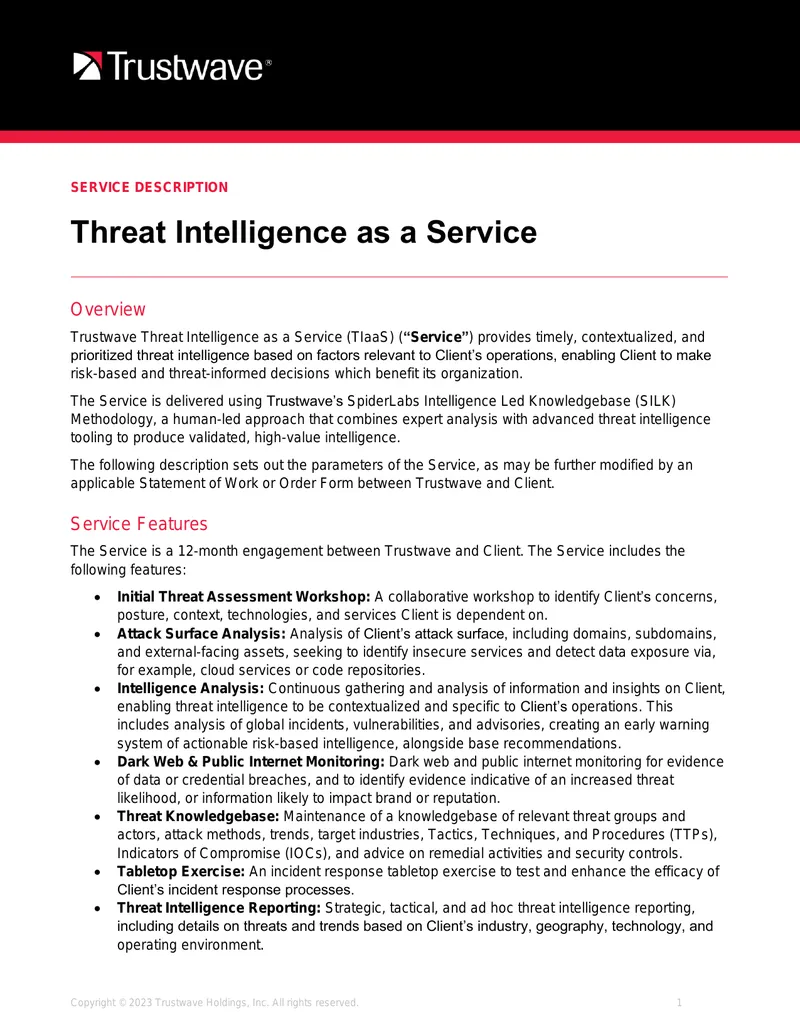 Threat Intelligence as a Service Description