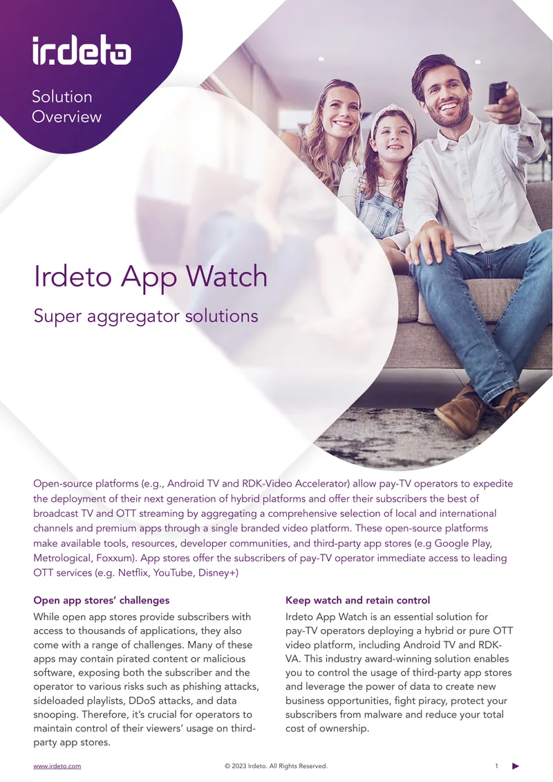 Irdeto App Watch for Pay-TV Operators