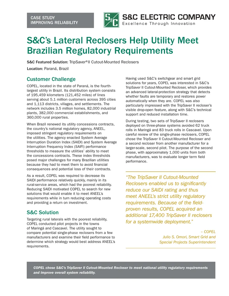 COPEL Utility Deployment of TripSaver II Reclosers