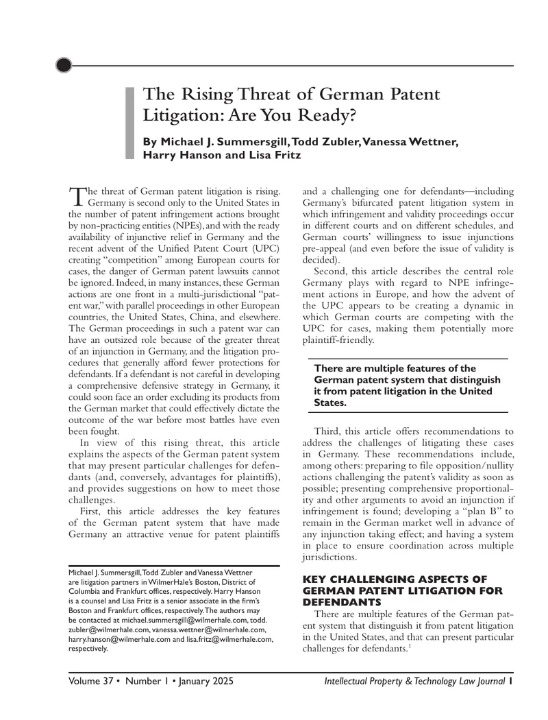 Challenges in German Patent Litigation for Defendants