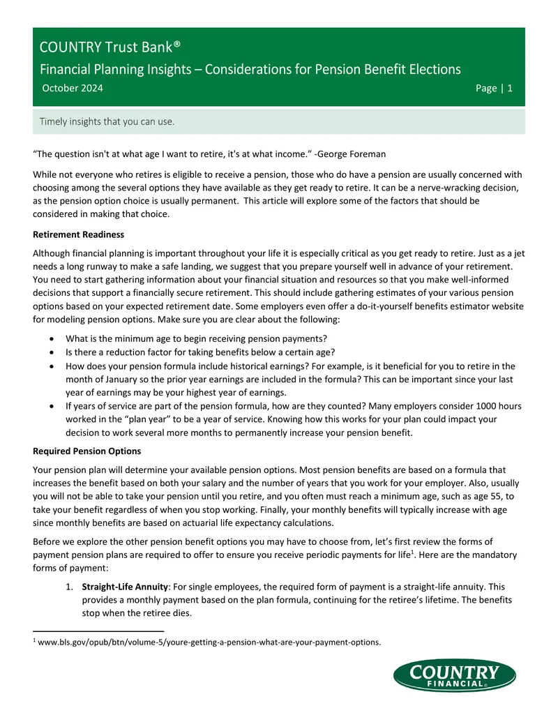 Financial Planning Insights for Pension Benefit Elections