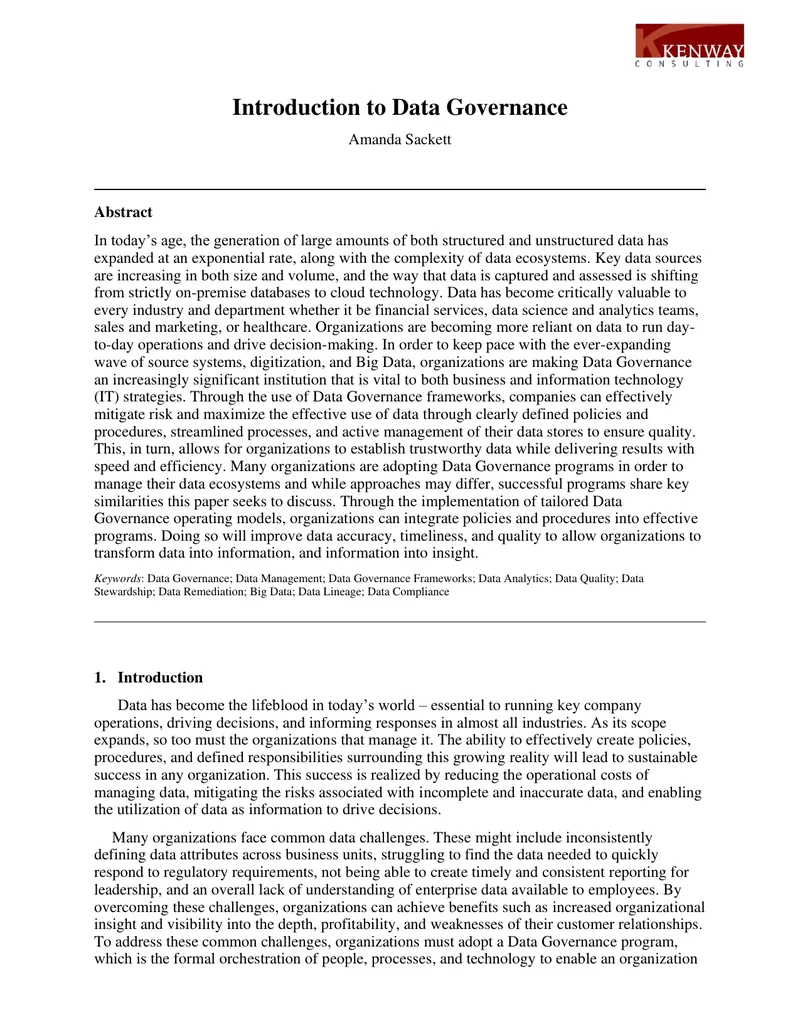 Introduction to Data Governance Frameworks