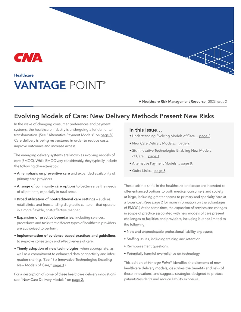 Evolving Models of Care in Healthcare Risk Management