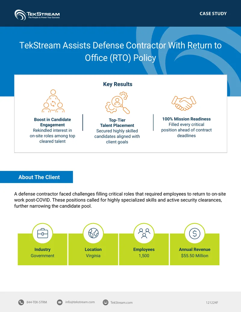 TekStream Assists Defense Contractor With Return to Office Policy