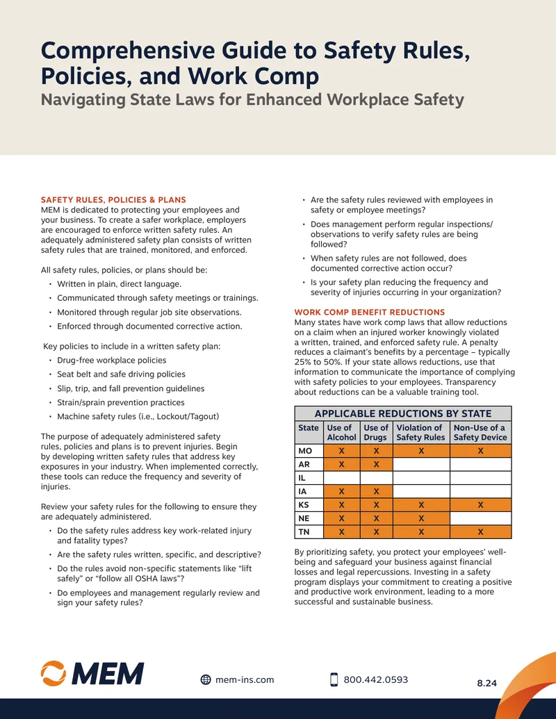 Comprehensive Guide to Safety Rules and Work Comp Policies