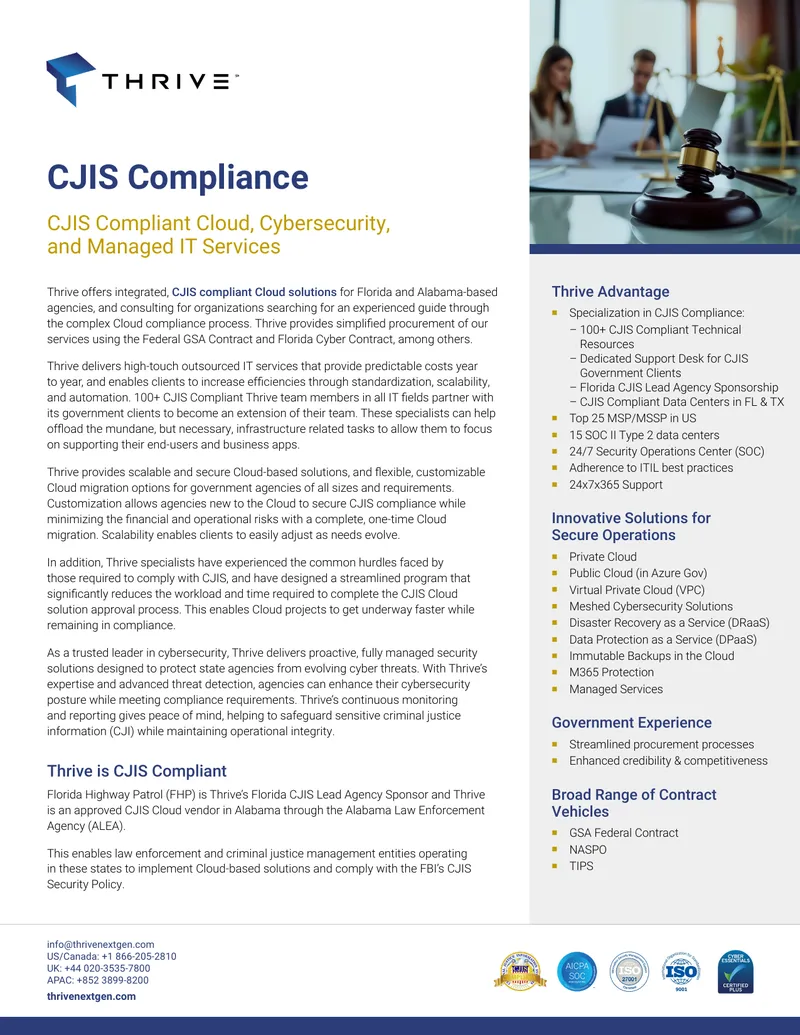 CJIS Compliant Cloud and Cybersecurity Services
