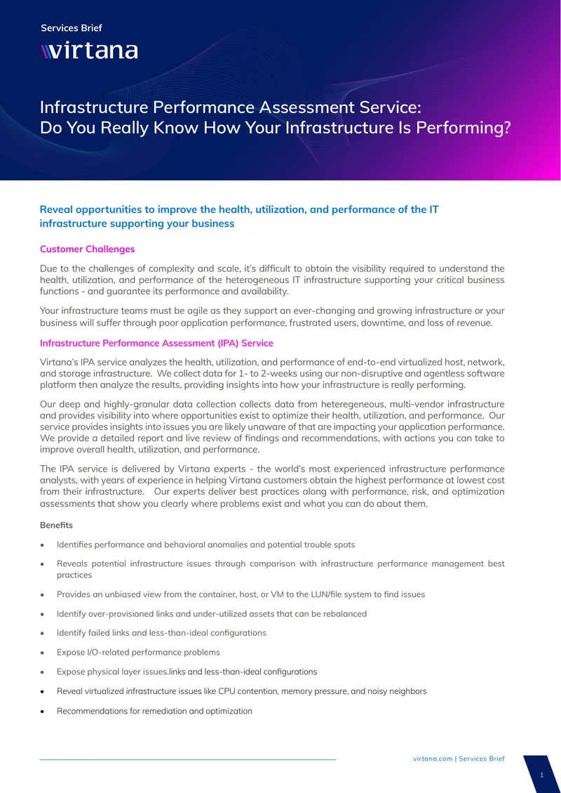 Infrastructure Performance Assessment Service Overview