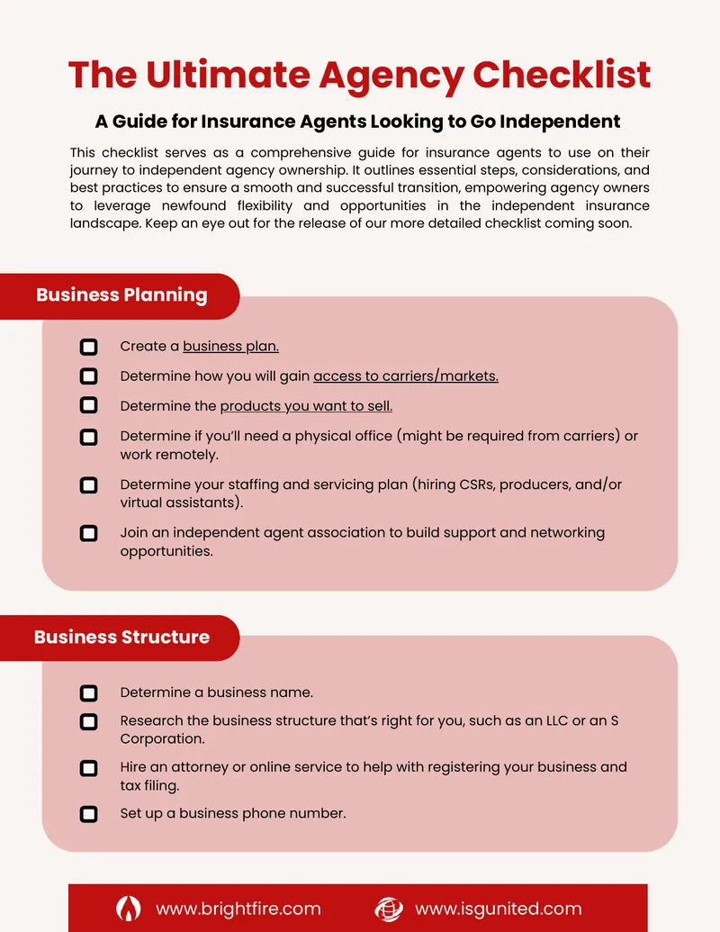 Agency Checklist for Independent Insurance Agents