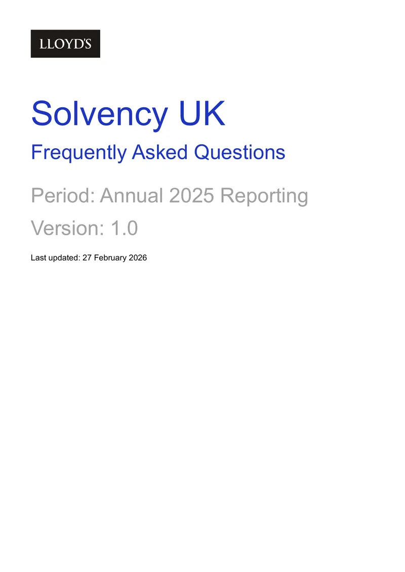 Lloyd's Solvency Reporting FAQ for Annual 2025