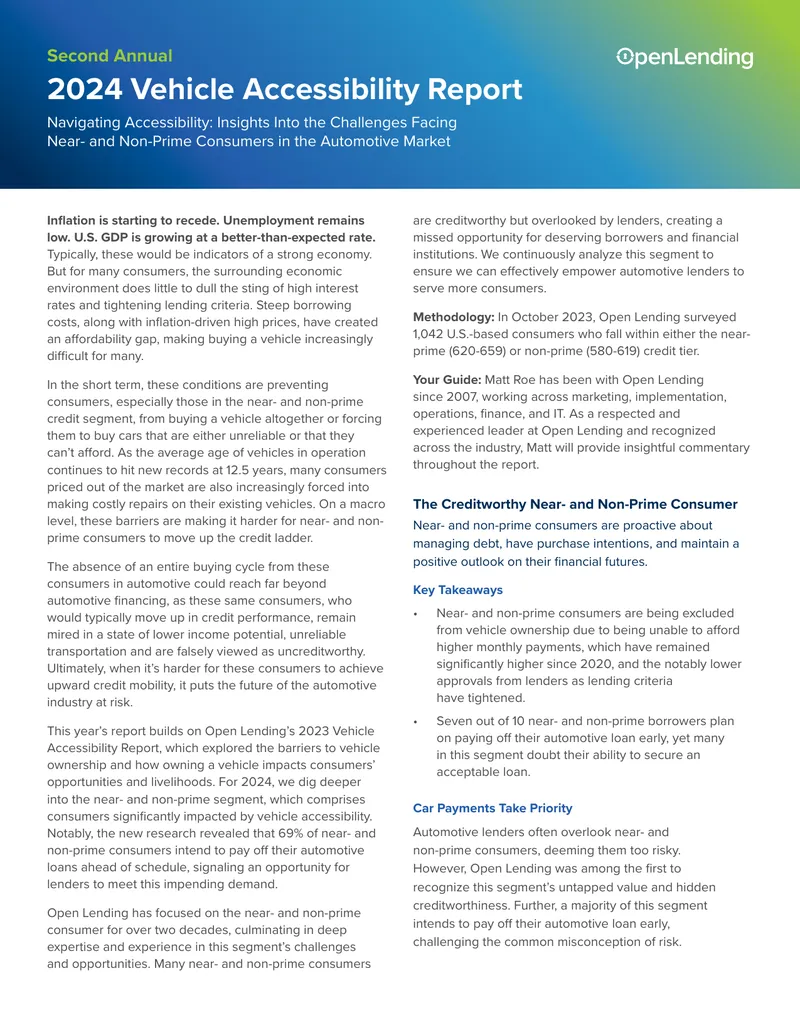 2024 Vehicle Accessibility Report for Near- and Non-Prime Consumers