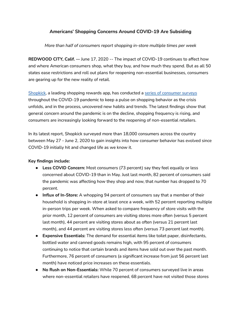 Consumer Shopping Behavior During COVID-19 Pandemic