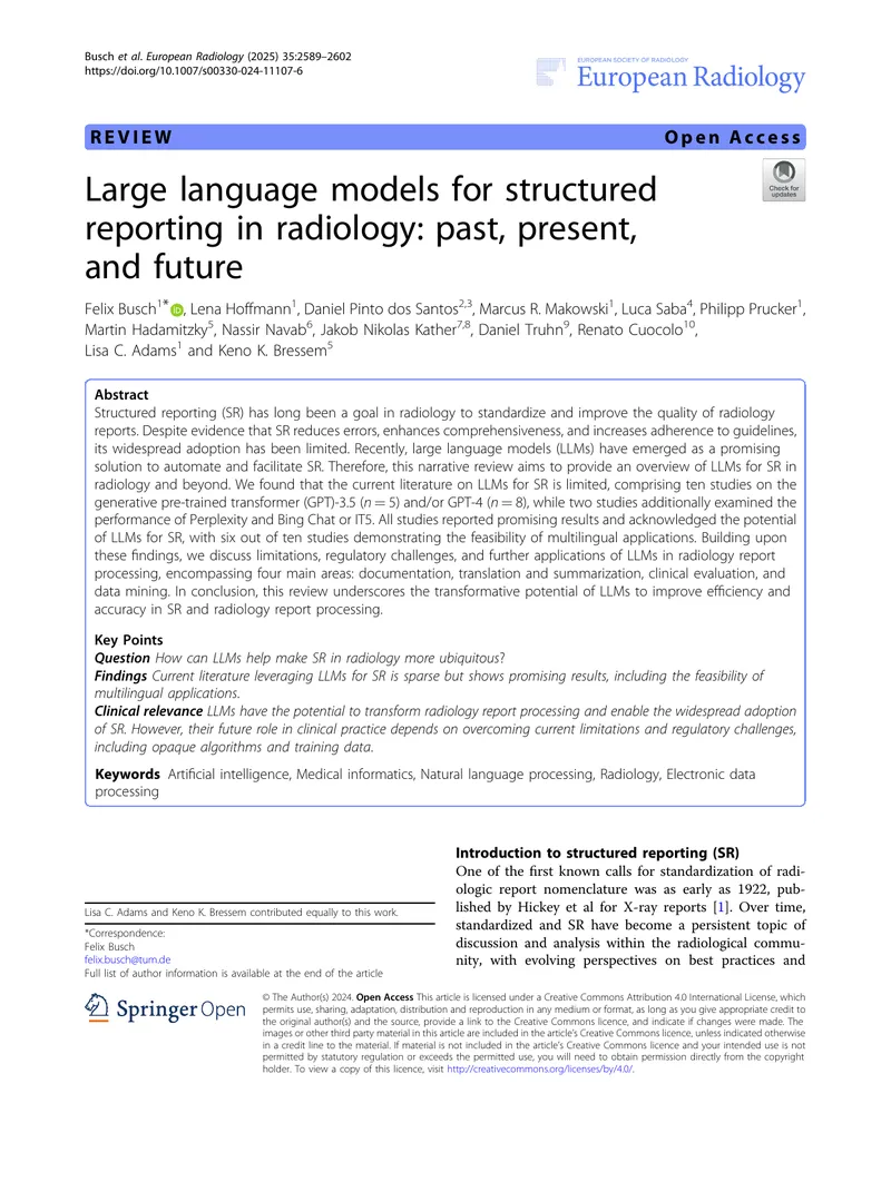 Large Language Models for Structured Reporting in Radiology