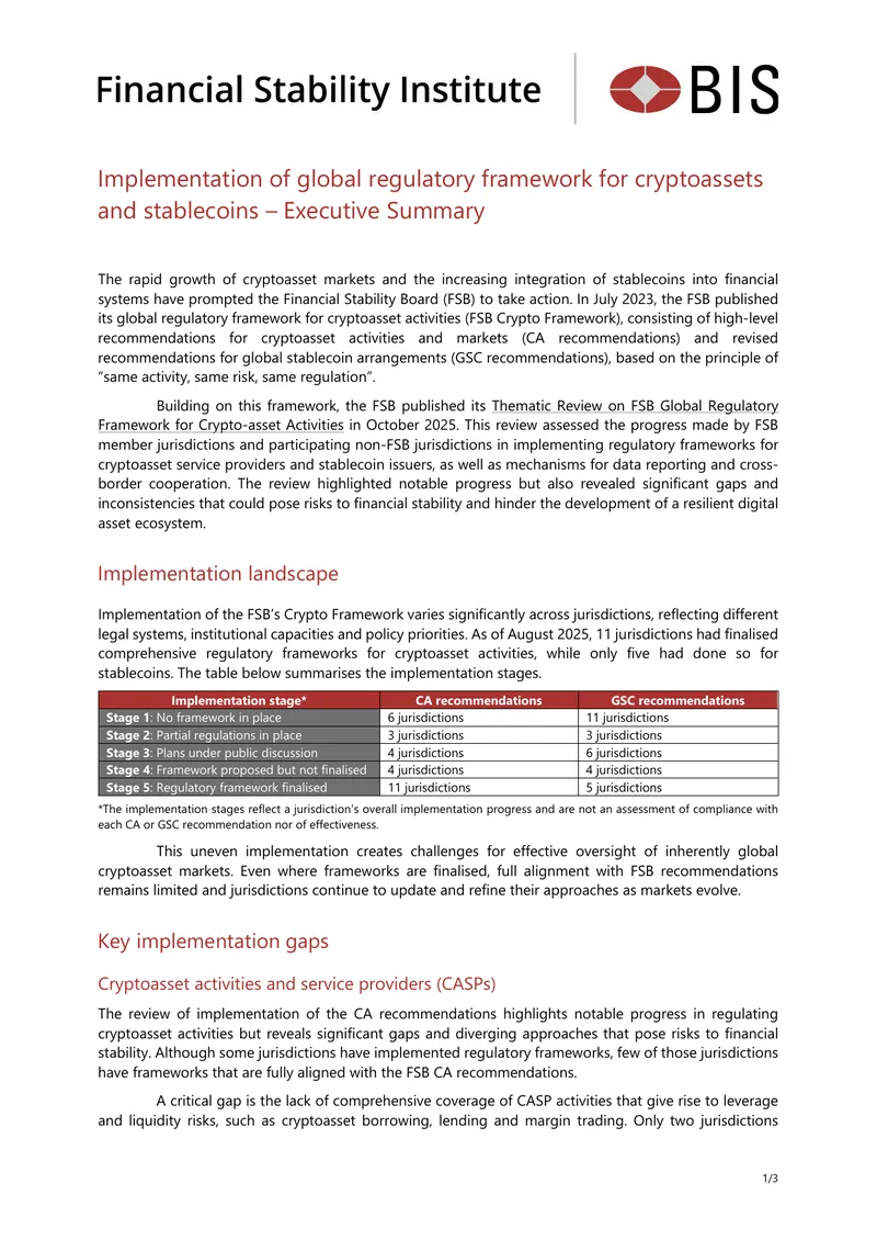 Implementation of Global Regulatory Framework for Cryptoassets