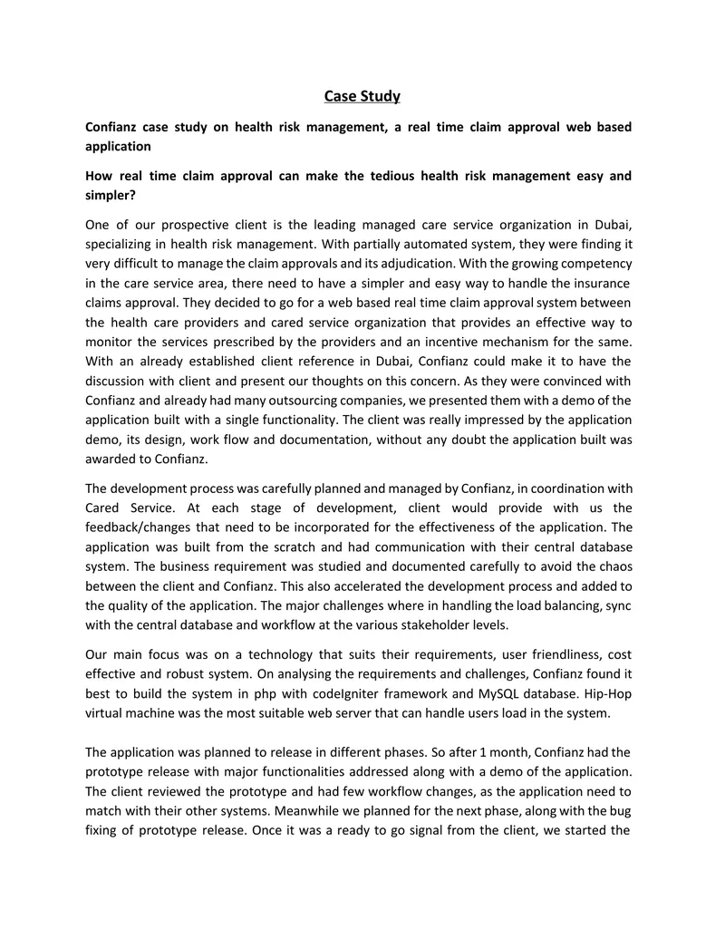 Confianz Case Study on Health Risk Management Application