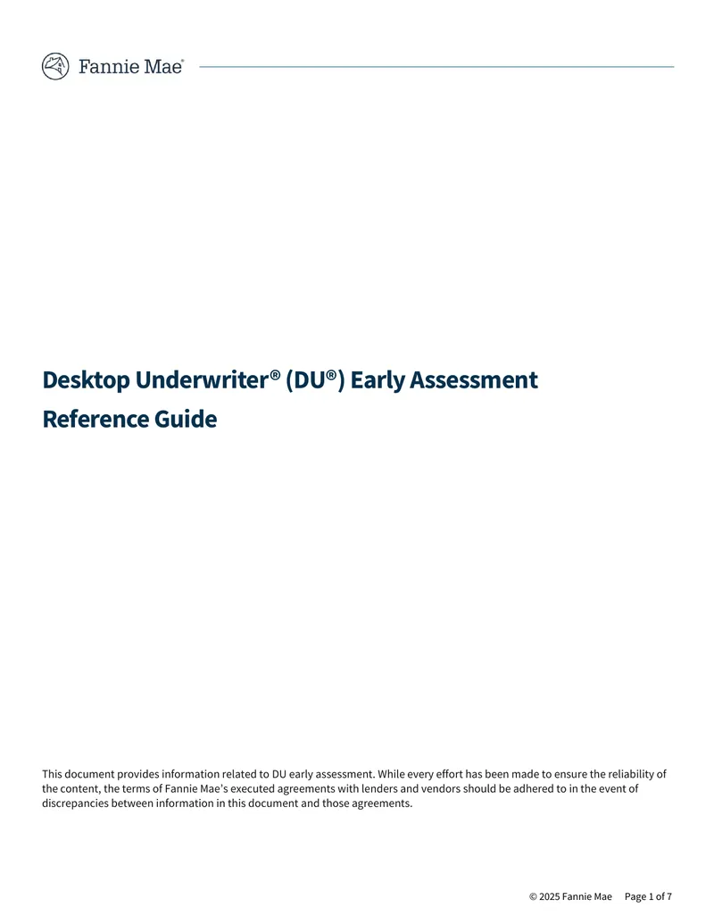 Desktop Underwriter Early Assessment Reference Guide