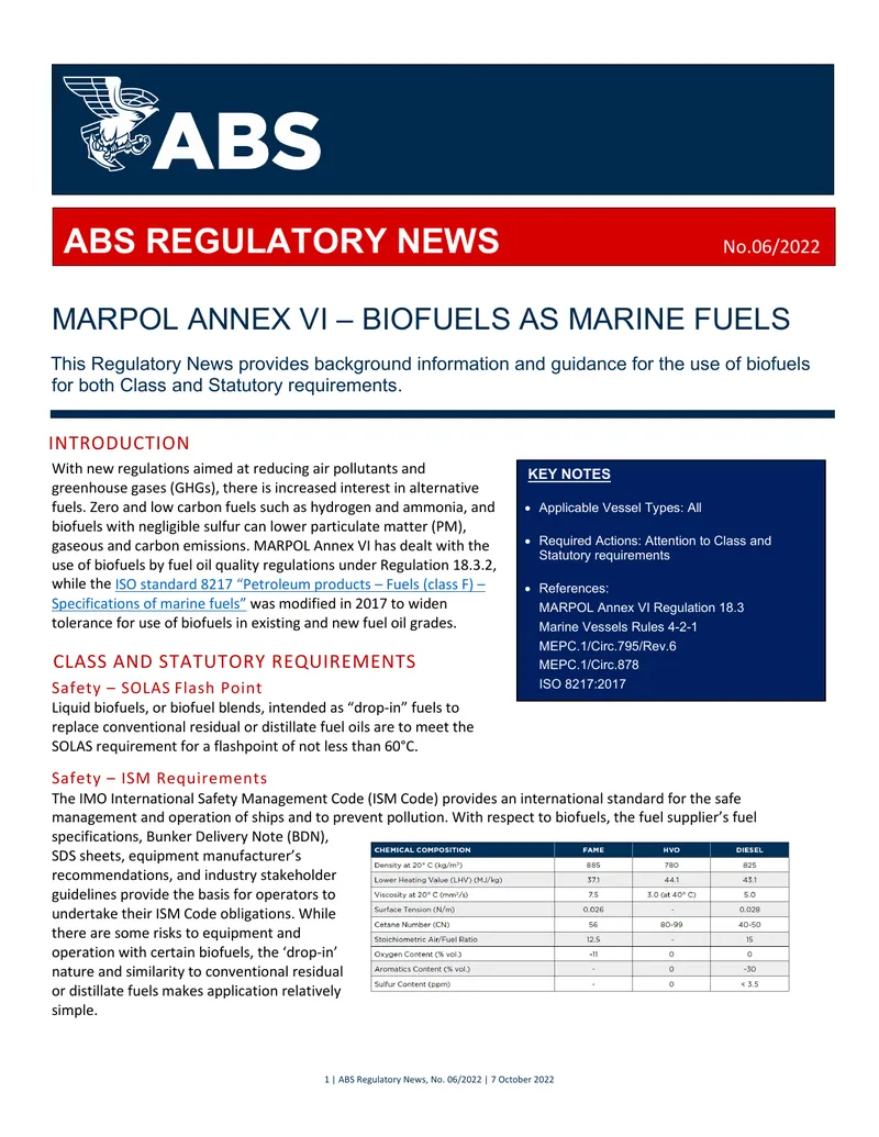 MARPOL Annex VI Guidance on Biofuels