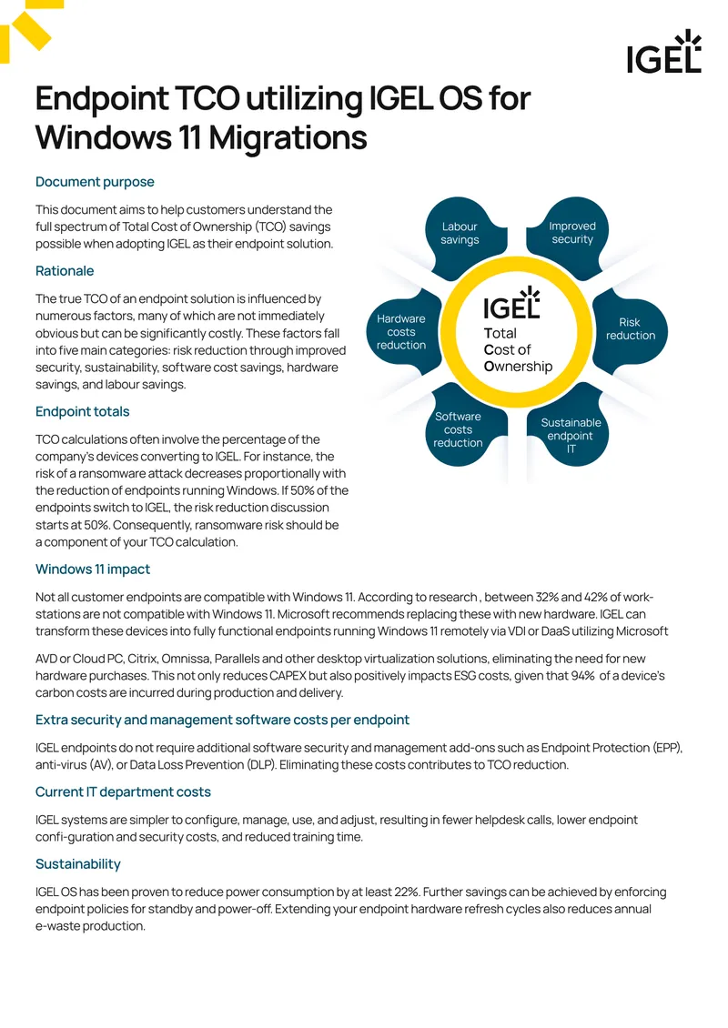 Total Cost of Ownership Analysis for IGEL Endpoint Solutions