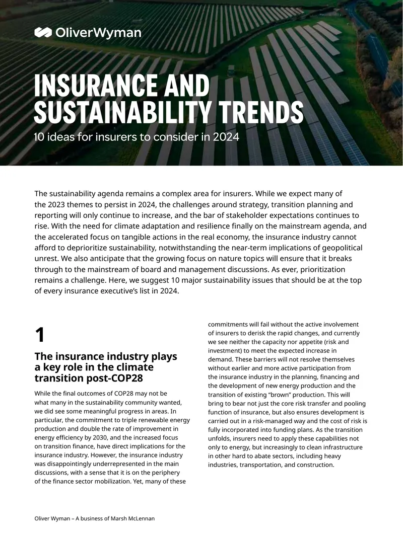 Sustainability Trends and Challenges for Insurers in 2024