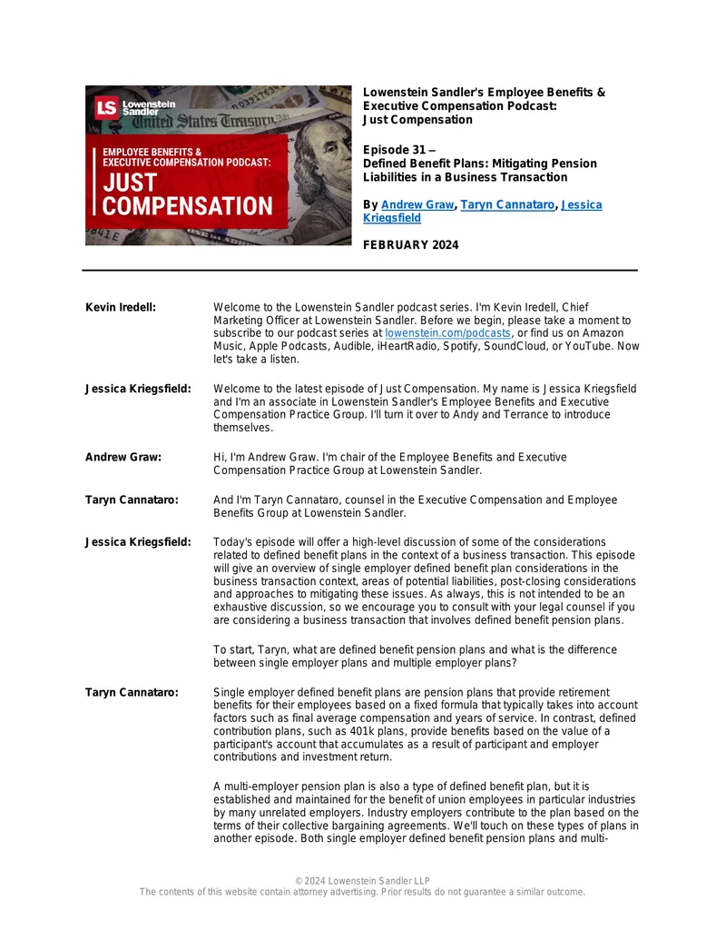 Defined Benefit Plans in Business Transactions