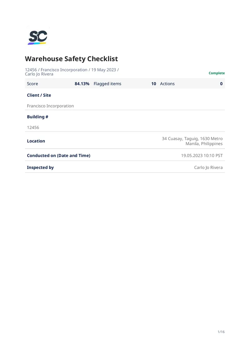 Warehouse Safety Inspection Checklist