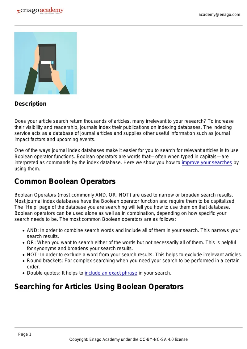 Using Boolean Operators for Article Searches