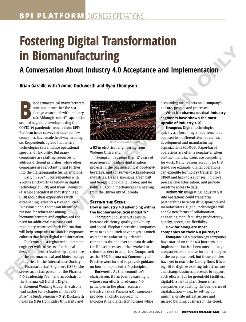 Fostering Digital Transformation in Biomanufacturing