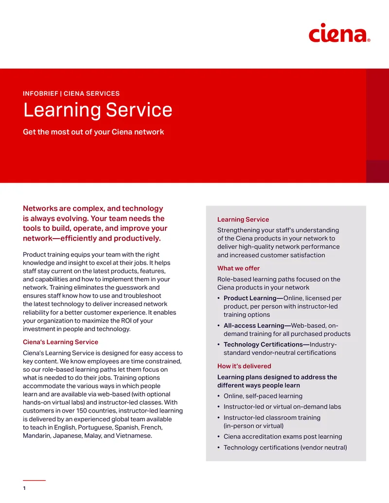 Ciena Learning Service Training Overview