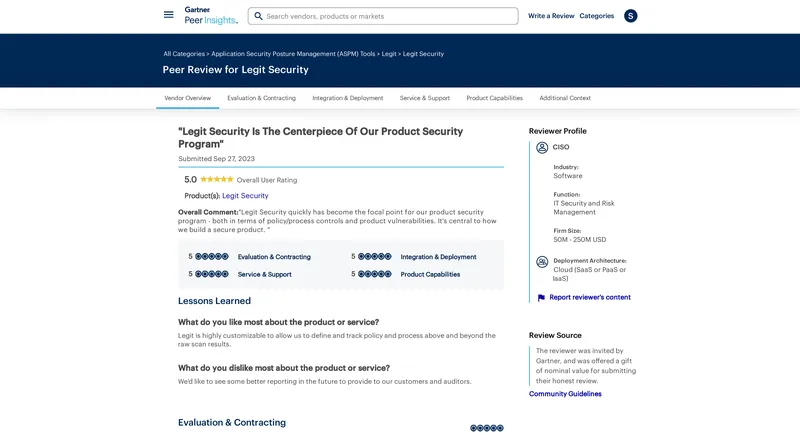 Peer Review for Legit Security Product