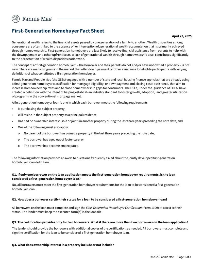 First-Generation Homebuyer Loan Definition Guide