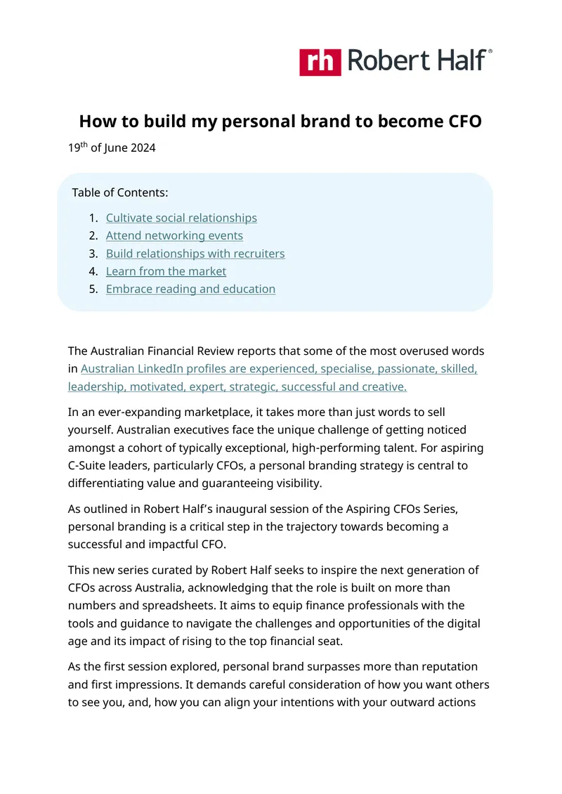 Building a Personal Brand for Aspiring CFOs