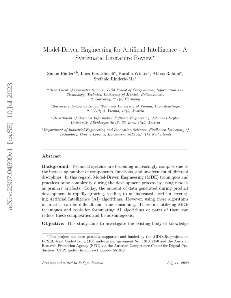 Model-Driven Engineering Techniques for Artificial Intelligence