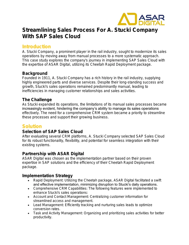 Streamlining Sales Process for A. Stucki Company preview page 1
